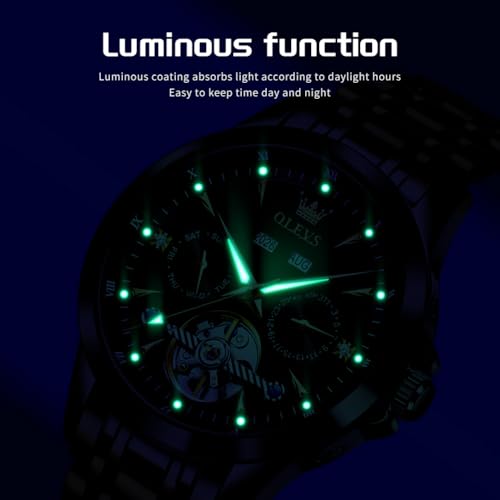 Image of OLEVS Automatic Watches for Men Luxury Skeleton Multi-Function Mechanical Watch Self Winding Date Waterproof Luminous Mens Watch