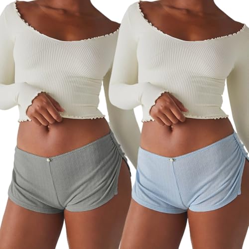 Image of FaroDor Cute Micro Pajamas Shorts for Women Low Rise Side Slit Ruched Lounge Shorts Pj Bottoms
