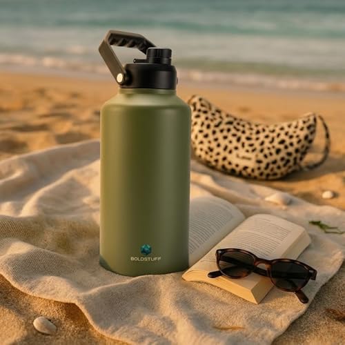 Image of Pack of 2 Insulated Water Bottle, Triple Wall Vacuum Stainless Steel Jug (Cold for 18+ Hrs), Leak Proof & Non-BPA, Water From Bottle for Hiking, Camping and Hotel (2.1L BLACK + 2L GREEN)