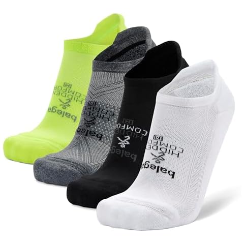 Balega Hidden Comfort Performance No Show Athletic Running Socks for Men and Women (4-Pack), White/Black/Charcoal/Zesty Lemon, Medium Cover