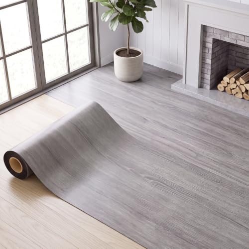 Wood Grain Peel and Stick Floor Tiles, 15.8" W x 118.1" L, 13 Sq. ft, Gray