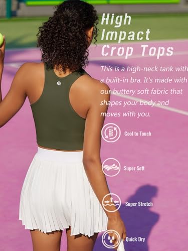 Image of RUNNING GIRL Sports Bras for Women High Impact Seamless Ribbed Longline High Neck Workout Crop Tank Tops(BX3067Army Green,M)