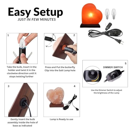 Image of Himalayan Pink Salt Heart Lamp Comes with Dimmer Switch and a Pair of Bulbs (Heart2)