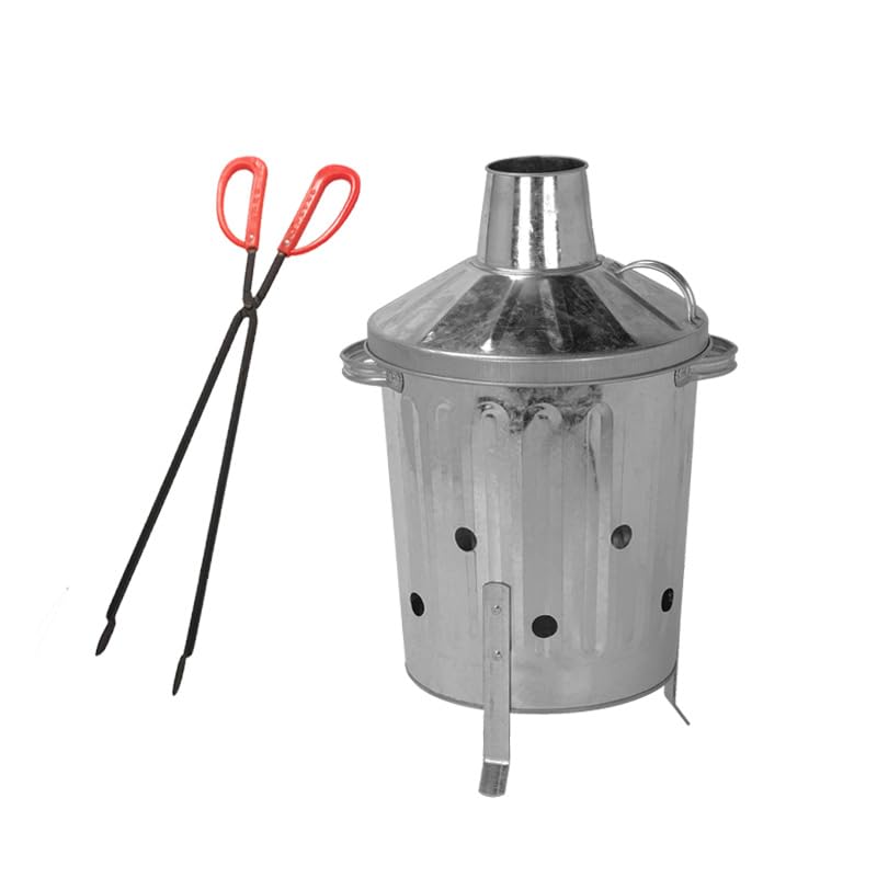 simpa 15L 15 Litre Galvanised Incinerator with Safety Fire Pit Tongs - 35cm/14