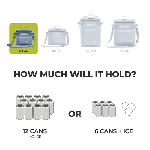 Image of CORE Magnetic Leak Proof Soft Cooler with Waterproof Zipper | Insulated Bag Portable Ice Chest Box | Best Soft Cooler for Food & Beverages for Tailgating, Car Camping, Travel, and Family Beach Picnics