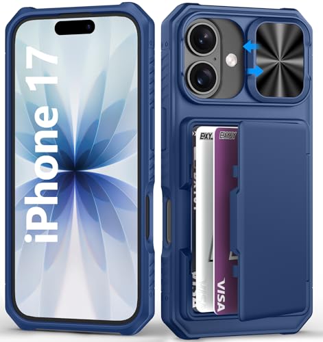 BXYJY for iPhone 17 Case Wallet, Credit Card Holder (4-5 Cards), Blue