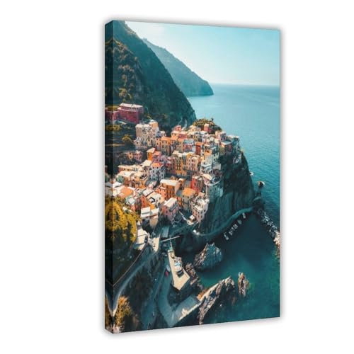 Toile Cinque Terre Italie style timbre voyage pour une decoration de bureau inspirante