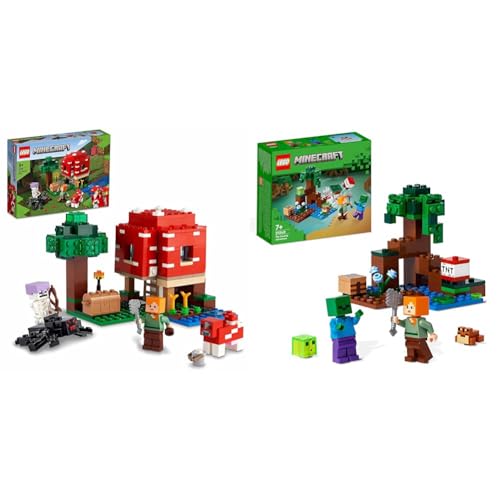 LEGO Minecraft La Casa-Champiñón, Juguete de Construcción & Minecraft La Aventura en el Pantano, Juguete de Construcción, Mini Figuras de Alex y Esqueleto