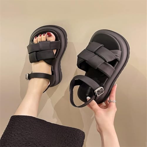 Beige Heeled Sandals Buckle Strap Women's Low Shoes Med Black HighLow-heeled Comfort New Girls3