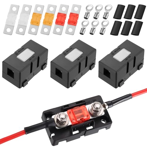 4 Stück Midi Sicherungshalter Kfz Sicherungshalters mit 6 Stück 40A 50A 80A Mega Sicherungshalter KFZ Sicherungen KFZs für Auto, Boots, Suv, LKWs, Fahrzeuge, mit 8 Terminal Sicherungsclips