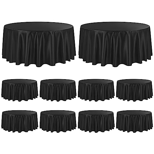 FXKS 10 Pack Black Satin Round Tablecloths, 90 Inch, Fits 8 FT Tables