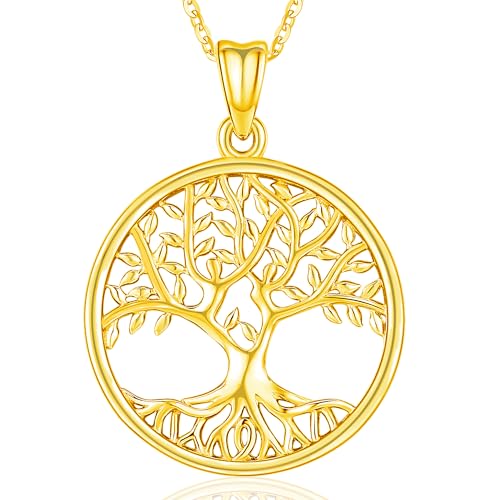 Aniu Collier Arbre de Vie Or pour Femme, Pendentif Arbre de Vie en Argent 925 Bijoux Cadeau Femme Cadeaux Maman Fetes des Meres Grand Mere