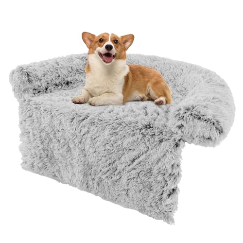 COSTWAY Hundebett flauschig, Sofaschutz Hund, Hundedecke für Sofa, Hundekissen waschbar, Plüschbett für kleine & mittelgroße & große Hunde Katzen, Hundematte aus Plüsch, 101 x 89 x 16 cm, Grau-weiß