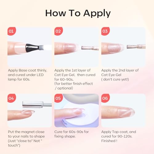 Image of modelones Cat Eye Gel Nail Polish 6 Colors Nude Pink Brown Purple Cat Eye Nail Polish Glitter Semi-transparent Holographic 9D With Magnet Pastel All Seasons Soak Off Led Nail Art DIY Salon Gifts