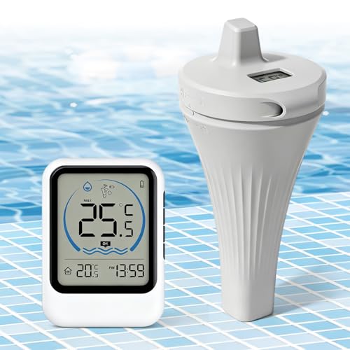 Poolthermometer Digital Funk IP68 Wasserdichtes Schwimmendes Pool Thermometer mit LCD Display Kabelloses Wasserthermometer für Pools Aquarien Teiche und Badewannen