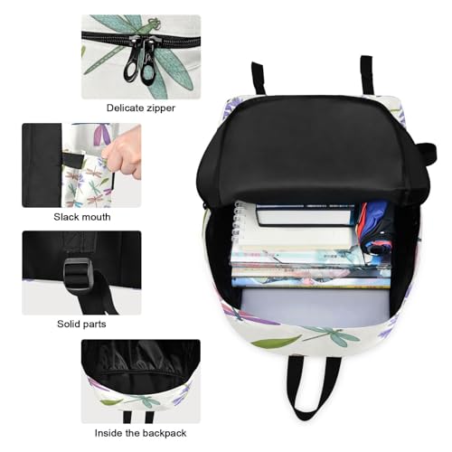 Sac à dos étanche avec boîte à déjeuner libellules rétro et fleurs