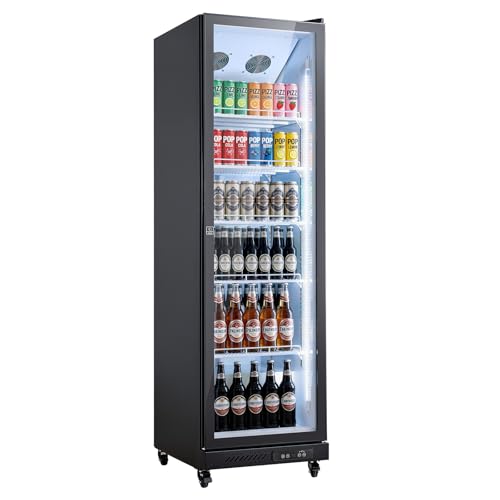 Image of VEVOR Commercial Merchandiser Refrigerator, 12.4 Cu.Ft / 350 L Glass Door Display Refrigerator, Upright Beverage Cooler Fridge with 5 Adjustable Shelves, Soft LED Light & Casters for Homes Shops Bars