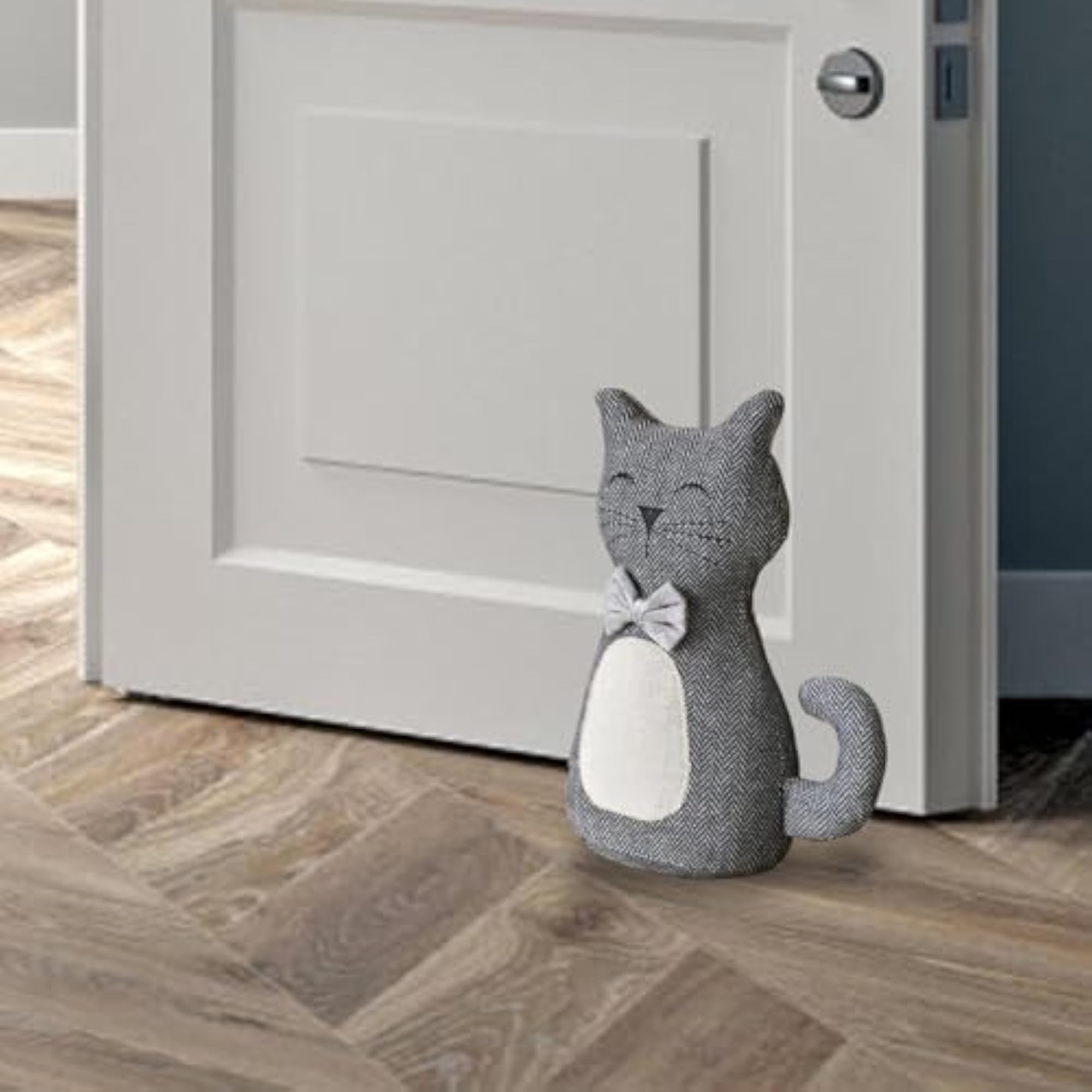 Cute Weighted Cat Shape Door Stopper with Bowtie