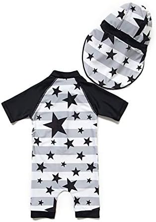 BONVERANO Baby Boys Swimsuit, Toddler Bathing Suit, Short-Sleeve Zipper One Piece Swimwear with UPF 50+ Sun Protection (Star, 12-18 Months)