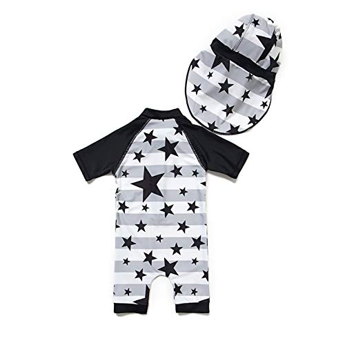 Bonverano Baby Boys Swimsuit, Toddler Bathing Suit, Short-Sleeve Zipper One Piece Swimwear With Upf 50+ Sun Protection (Star, 12-18 Months) #TOP8