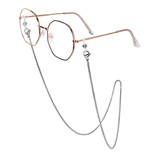 Image of Eyeglass Chain Silver Stainless Steel Handmade Necklace for Reading Glasses Sunglass Beaded Chains for Men Women