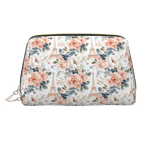 Flower Blueberry Eiffel Tower Print Makeup Bag, Cosmetic Bags Travel Toiletry Bags for Women, Large Capacity Leather Makeup Case Make Up Bag Organizer, Cute Make Up Pouch