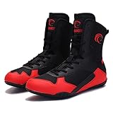  WJFGGXHK Wrestling Schuhe Für Männer Teenager-Boxen Stiefel Gummi-Sohle Fitness Schuhe Lace Up Atmungsaktive Boxer-Trainer,Rot,40 EU