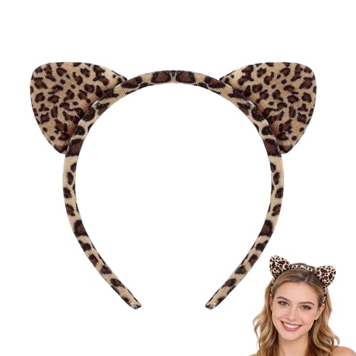 Leoparden Ohren Haarreif Lustiges Sexy Leopard Katzenohr Stirnbänder Leoparden-Stirnband für Damen Frauen Halloween Karneval Cosplay Party (Braun)