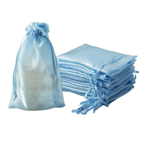 Image of QIANF 20 Pcs Blue Small Organza Bags 6X9 inch for Wedding Favors with Drawstring, Mini Mesh Gift Bags Jewelry Pouch for Candy Bridal Shower Party Favor Baby Shower Christmas