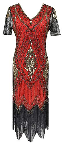 Image of Women 1920s Gatsby Vintage Sequin Flapper Fringe Party Plus Dress with 20s Accessories Set
