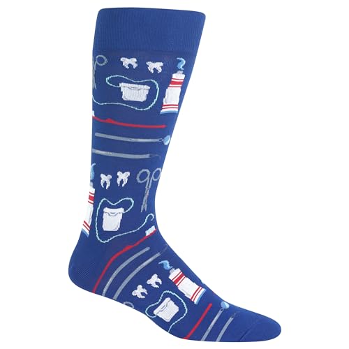 Hot Sox Mens Fun Occupation & Dad Crew Socks- 1 Pair Pack - Cool Funny Fathers Day Gifts Casual Dentist (Dark Blue 6-12 US