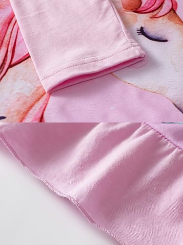 SOIBEEN Mädchen Nachthemden 2-Pack Nachthemden Meerjungfrau Nachthemd Baumwolle Langarm Nachtwäsche für Mädchen Einhorn Größe Large 6-7 Jahre