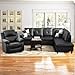 SIENWIEY Leather Sectional Couch with Recliner for Living Room Set, Black Sectional Sofa and Chaise with Single Reclining Sofa Chair 3 Piece/Two Pillows/Faux Leather/Facing Right Chaise