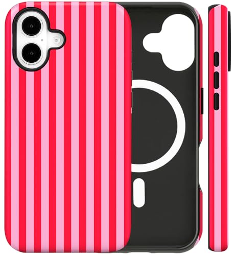 flewfun Magnetic for iPhone 17 Case Cute Stripes Phone Case, Shockproof Slim TPU and Hard PC Protective Phone Cover Compatible with MagSafe Designed for Women Girls, Pink and White by flewfun - Used condition - Image 2