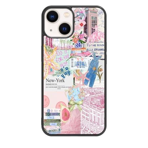 qizjio Preppy Coastal Collage Phone Case Shockproof Protective Ocean Beach Phone Case for iPhone 15