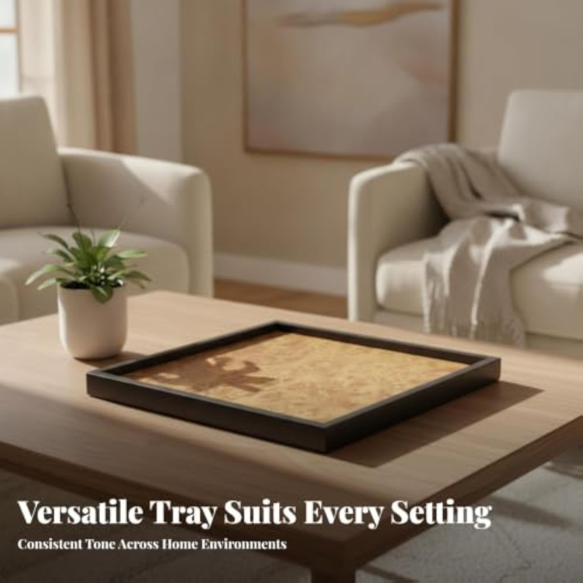 Contemporary Tray with Wood-Grain Base