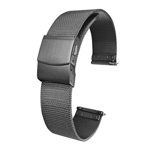 NBONAL Stainless Steel Mesh Watch Band With Pressing Button Safety Buckle Quick Release Pin Strap NB-WB-2-IPB-20mm