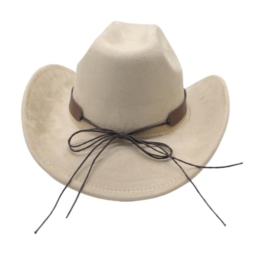 Image of Cowboy Hat for Women Men Wide Brim Western Cowgirl Hat Roll up Brim with Belt Buckle Classic Suede Country Cowboy Hat