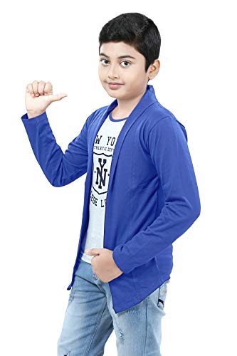 Image of Boy's Cotton White Printed T-Shirt with Blue Jacket Shrug