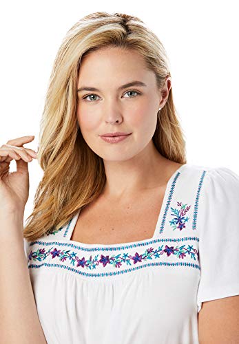 Woman Within Embroidered Square Neck Tunic #TOP28