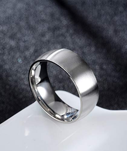 Ofeiyaa Titanium Steel Rings for Men Women Engagement Wedding Band Matte Brushed 8mm Comfort Fit Size 8.5 - Thumbnail 3