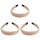FRCOLOR 3Pcs Breites Perlenband Champagnerperlen Kopf- Handdekoration - Weibliche Strickdekoration Kopf Stirnband Damen Kristall Stile Frauen Mode Reifen Nachahmung Hand - Weißes Haar