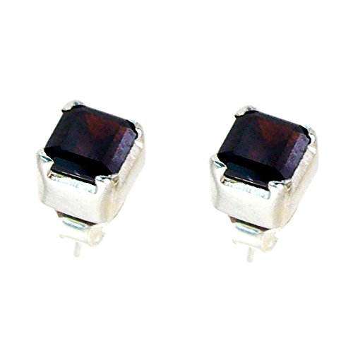 Boucles d'oreilles grenat naturel femme argent sterling fait main carré