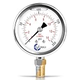 CARBO Instruments 200 PSI Glycerin Liquid Filled Pressure Gauge, 2.5" Dial, 1/4 NPT Lower Mount, 304 Stainless Steel Case, Brass Wetted Parts, Dual Scale PSI/Bar - ASME B40.1 Grade A