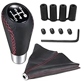 ZAMDOE Car Gear Shift Knob 5 Speed, Universal Gear Stick Cover, Leather Gear Shift Lever, Manual Gear Knob Cover, 4 hoses 8mm 10mm 11mm 12mm for Most Automotive Vehicles