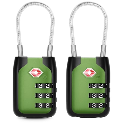 Image of Joyway TSA Approved Luggage Lock, 3 Digit Combination Cable Lock with Alloy Body, Travel Combination Locks for Suitcases, Backpack and Golf Bag (Green, 4Pack)