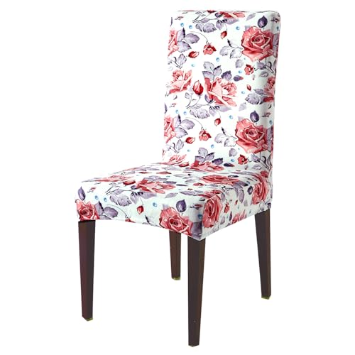 Image of HOKIPO Premium Printed Velvet Dining Chair Cover Set of 1, Red Cottage Rose (AR-5794-D6)