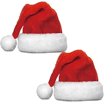2 Pcs Christmas Santa Adult Hats, Unisex Santa Claus Plush Hat Classic Red,Christmas New Year Festive Holiday Party Supplies