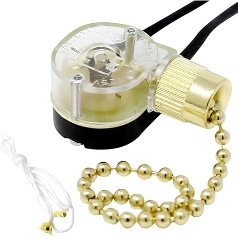Zing Ear ZE-109 2 Wire Pull Chain Light Switch for Ceiling Fans Wall Lamps Canopy Light Fixtures Vanity Lights Table Lamps and Wall Sconces - Brass Cover