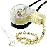 Zing Ear ZE-109 2 Wire Pull Chain Light Switch for Ceiling Fans Wall Lamps Canopy Light Fixtures Vanity Lights Table Lamps and Wall Sconces - Brass